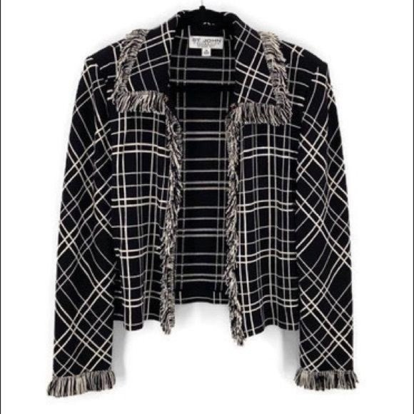 St. John Sweaters - St. John sz 14 cardigan checkered black & white